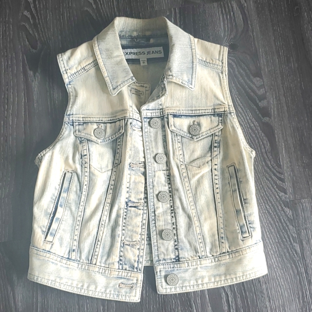 Express Light Blue Denim Vest XS